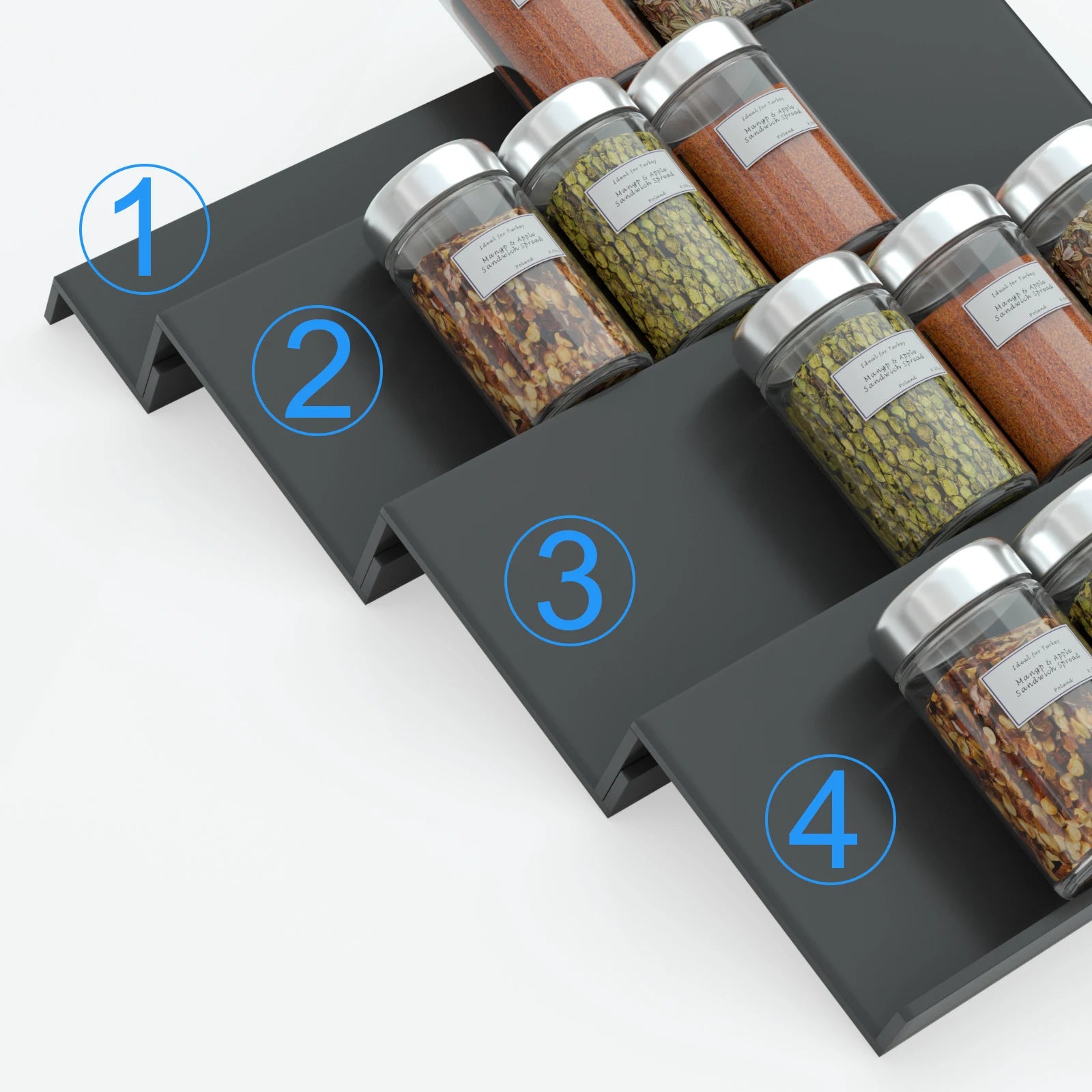 4Pcs Spice Jar Drawer Organizer(with 6 jars)